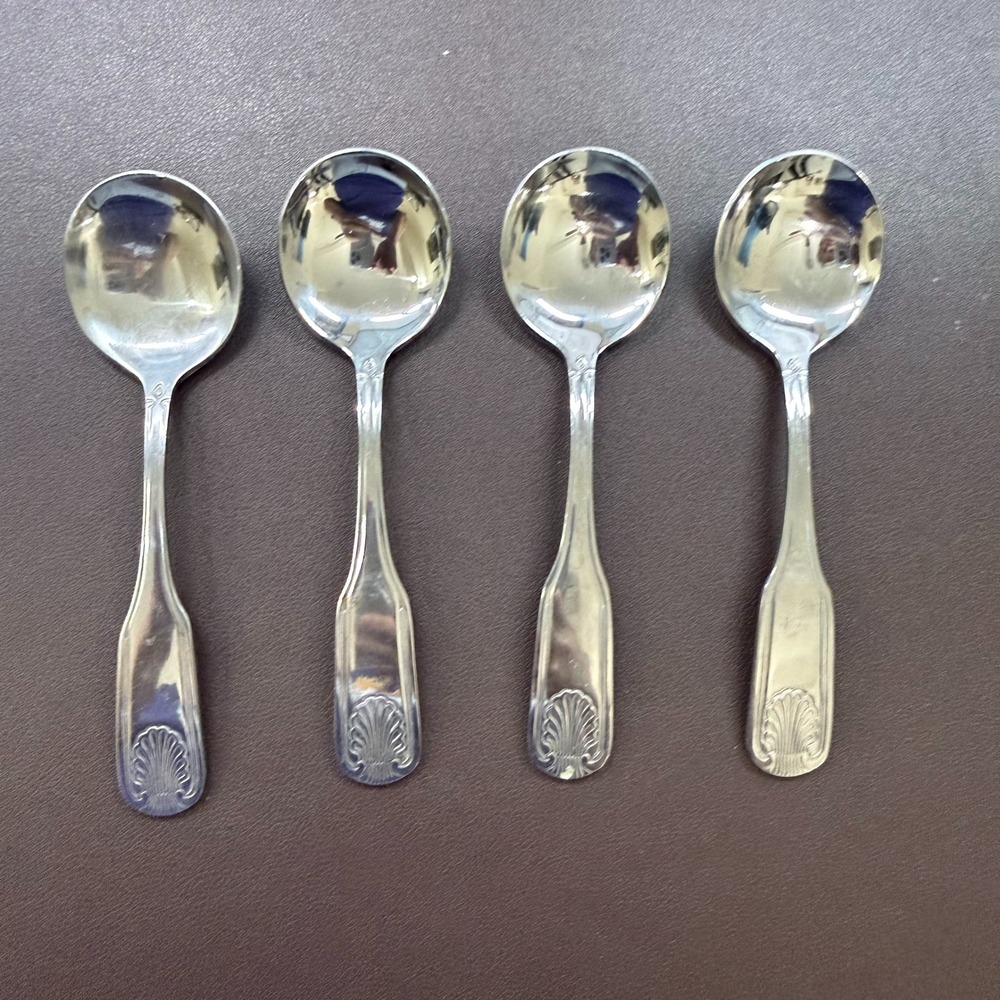 Winco Shell‎ Pattern Stainless Steel 18-0 Bouillon Spoons Set of 4 Silver 6 Inch